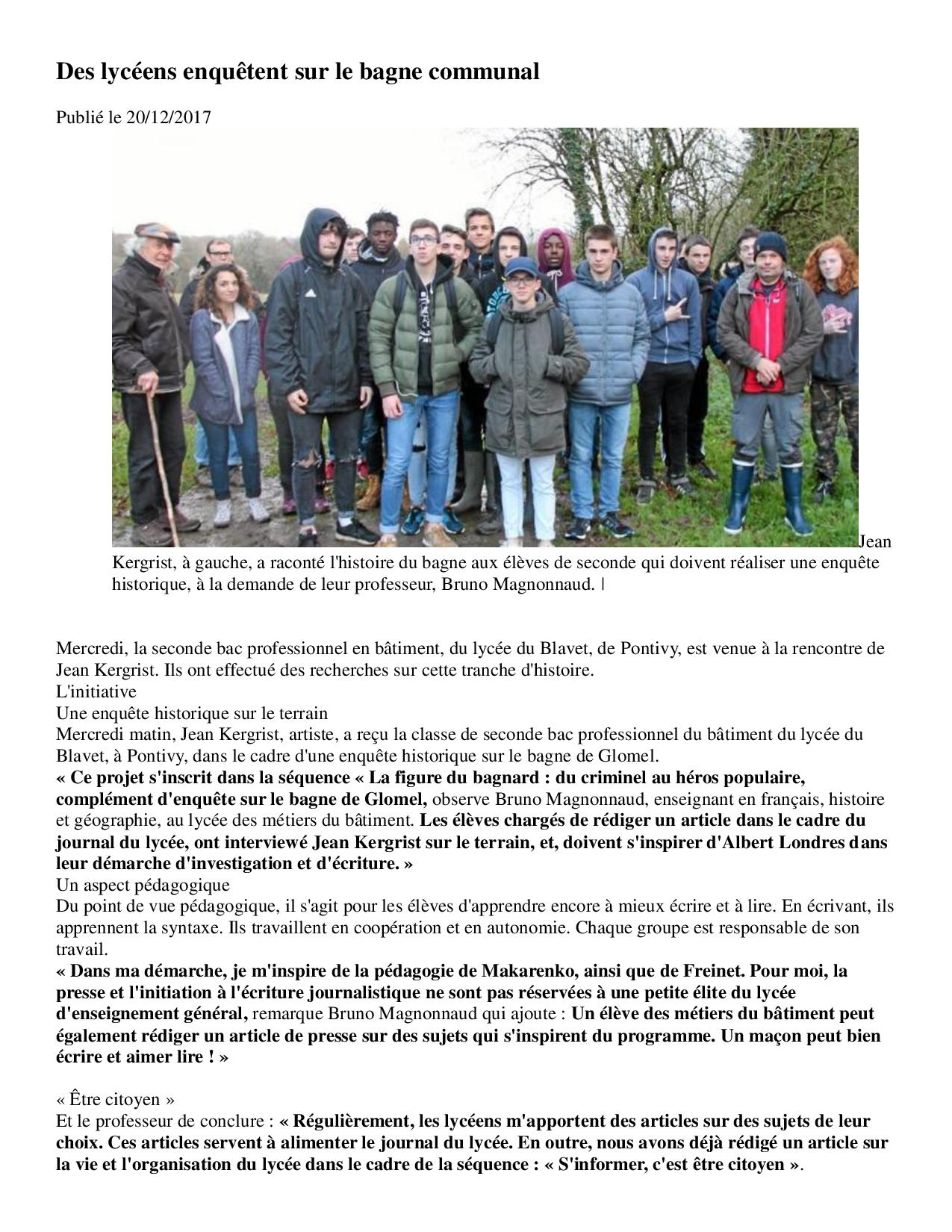Article Ouest France du 20-12-17 Le bagne-page-001